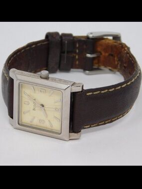 Bulova Women's Watch 96T16 Brown Leather Stainless Steel 23mm Ladies Square Dial